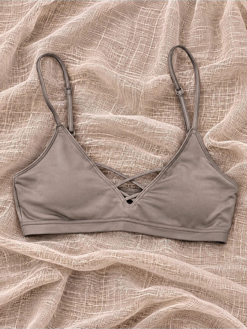ALO Yoga Criss Cross Bralette Top Taupe